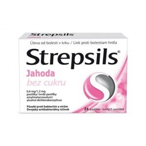 STREPSILS Jahoda bez cukru 24 tvrdých pastiliek