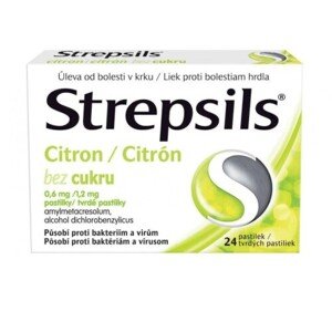 STREPSILS Citrón bez cukru 24 tvrdých pastiliek