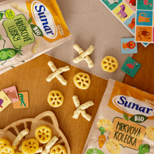SUNAR Bio party mix hráškové a mrkvové detské chrumky 45 g