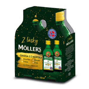 MOLLER´S Omega 3 rybí olej + vitamín D duo balenie citrónová príchuť 2 x 250 ml