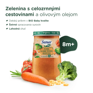 SUNAR Bio príkrm zelenina celozrnné cestoviny olivový olej 8m+ 190 g