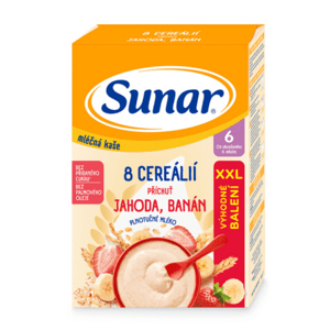 SUNAR Mliečna kaša 8 cereálií jahoda banán 6+ XXL balenie 340 g